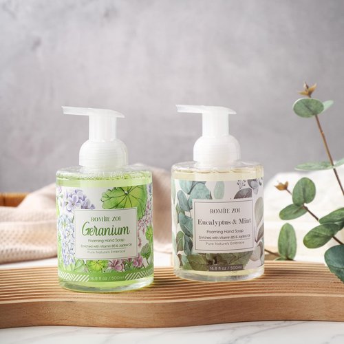 ROMIIE ZOI Foaming Hand Soap with Gift Box - 500ml/ 16.8 fl.oz - Variety Pack of 2 (Eucalyptus & Mint,Geraniumt)