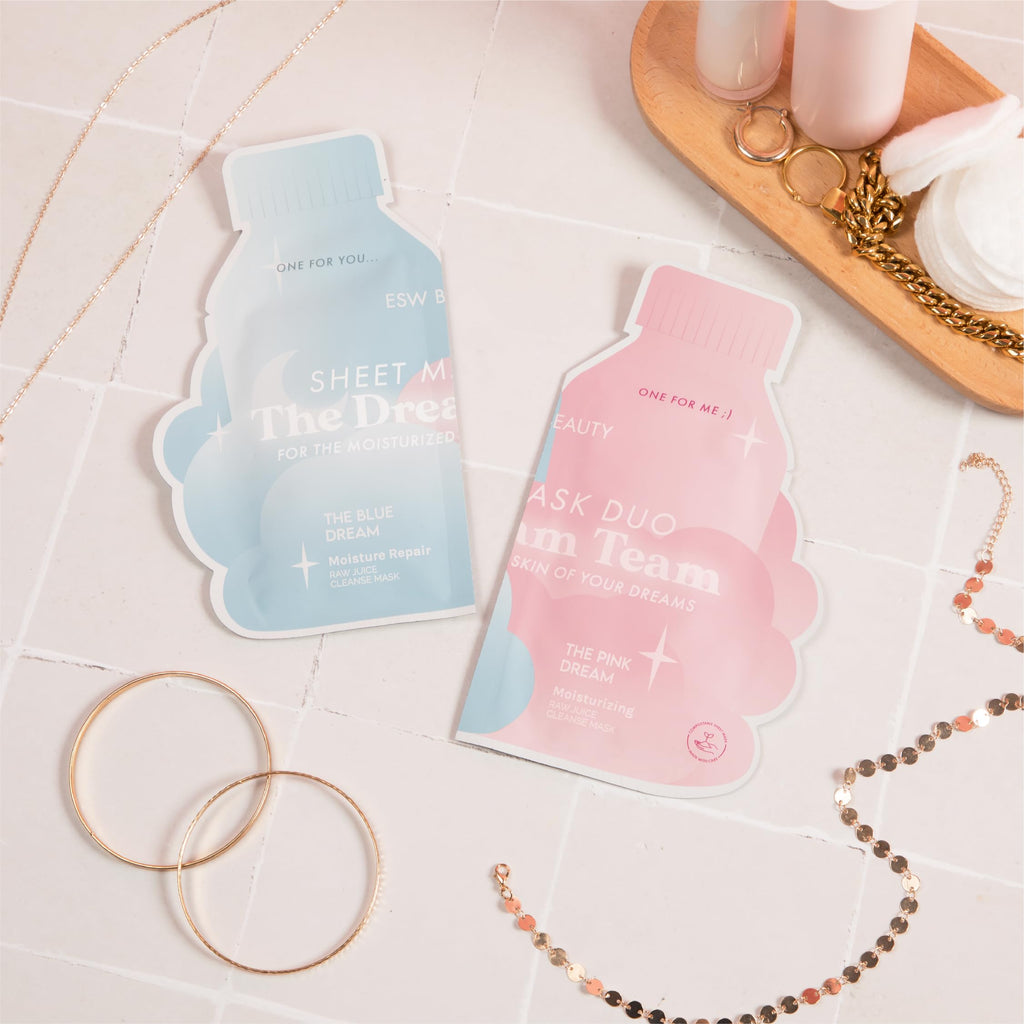 ESW Beauty The Dream Team Face Mask Duo – Hydrating & Moisture Repair Skincare Set – Includes The Pink Dream & Blue Dream – Vegan, Cruelty-Free, Clean Skincare for Glowing Skin