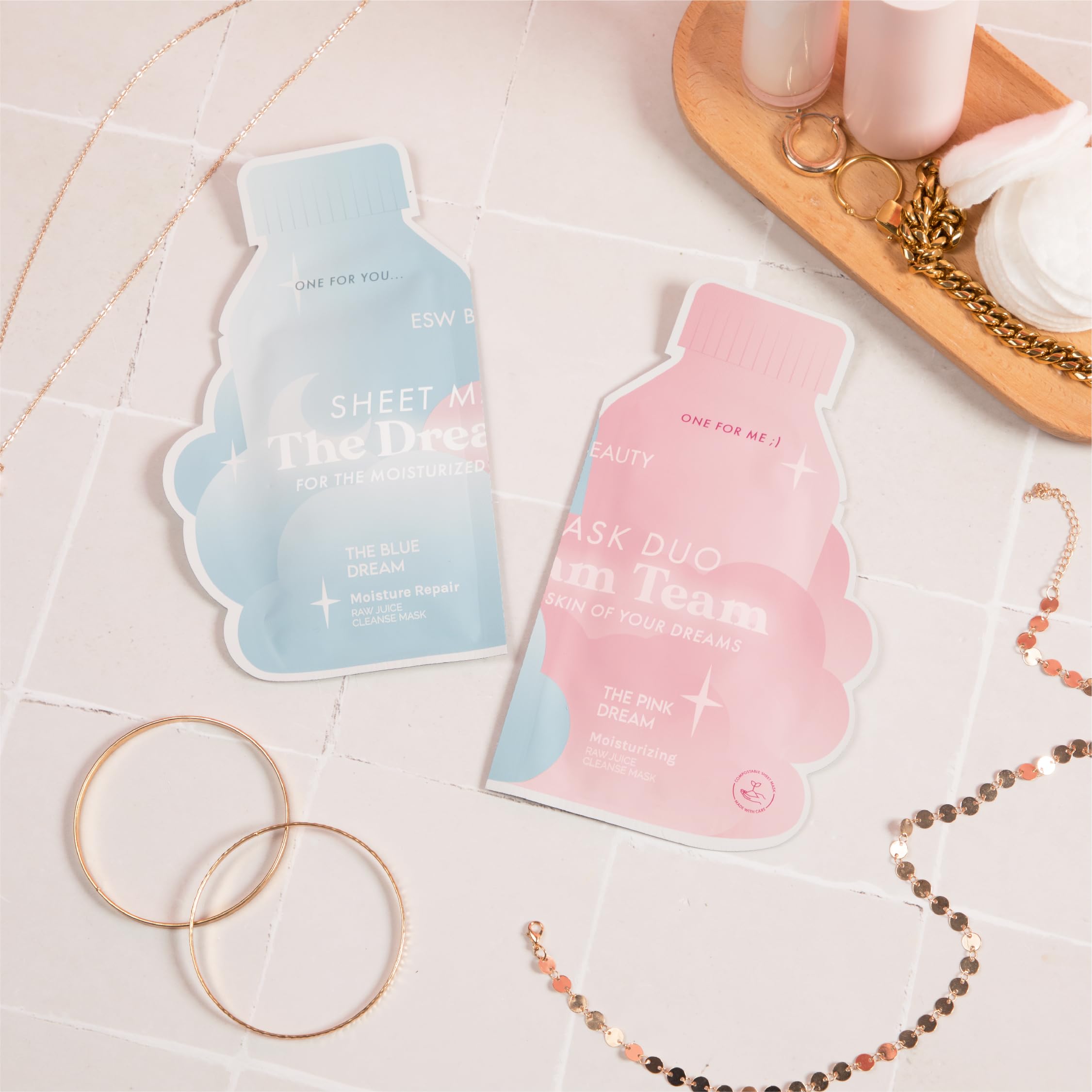 ESW Beauty The Dream Team Face Mask Duo – Hydrating & Moisture Repair Skincare Set – Includes The Pink Dream & Blue Dream – Vegan, Cruelty-Free, Clean Skincare for Glowing Skin