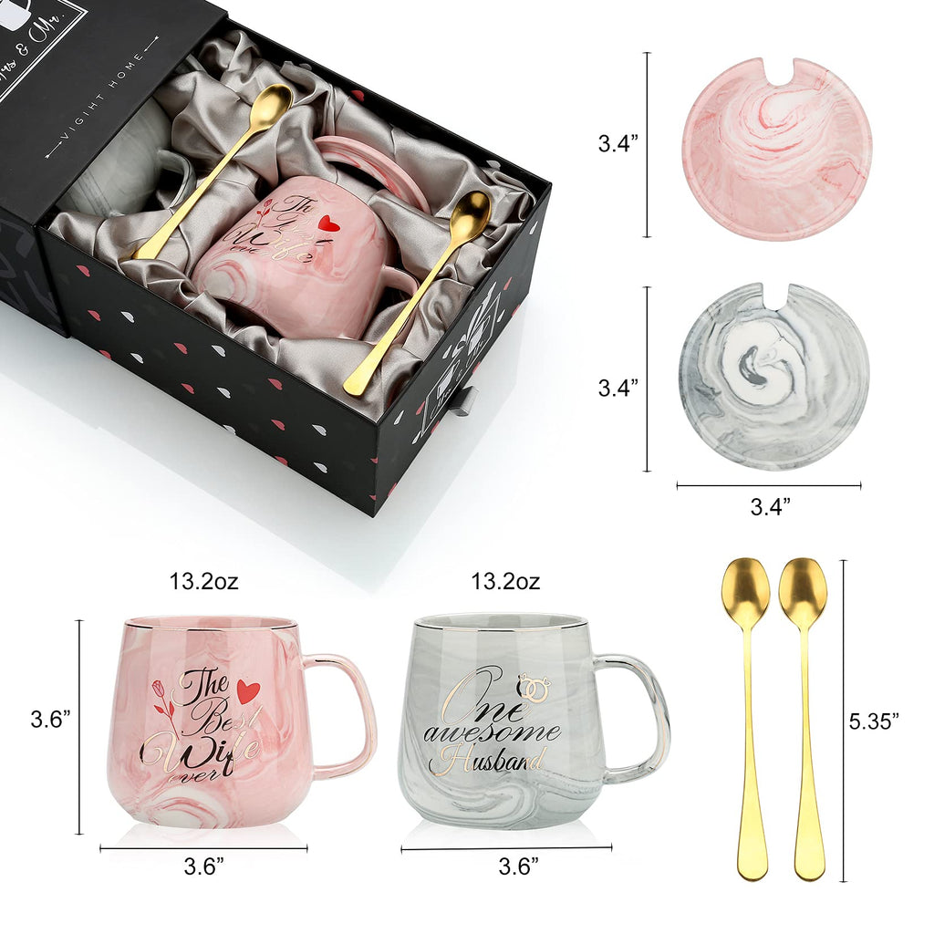 One Awesome Husband, The Best Wife Ever Coffee Mugs Mr Mrs Gift Set - Unique Anniversary Engagement Wedding Gifts for Couples - Funny Idea for Lovers Friends Parents Housewarming -15 OZ