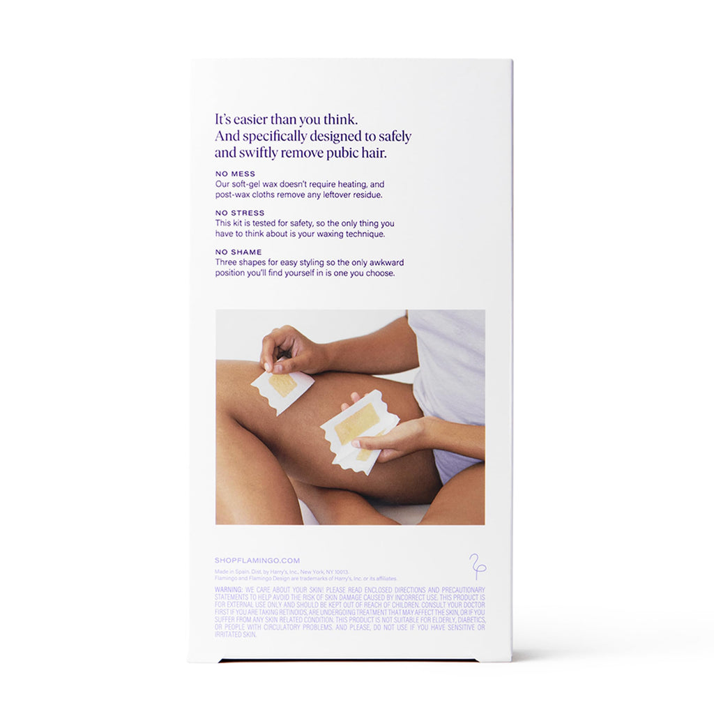Flamingo Wax Kit- Body, Face & Pubic Wax Kits- Contains 20 Face & Pubic Wax Strips, 28 Body Wax Strips, 14 Post-Wax Cloths, 1 Calm Serum