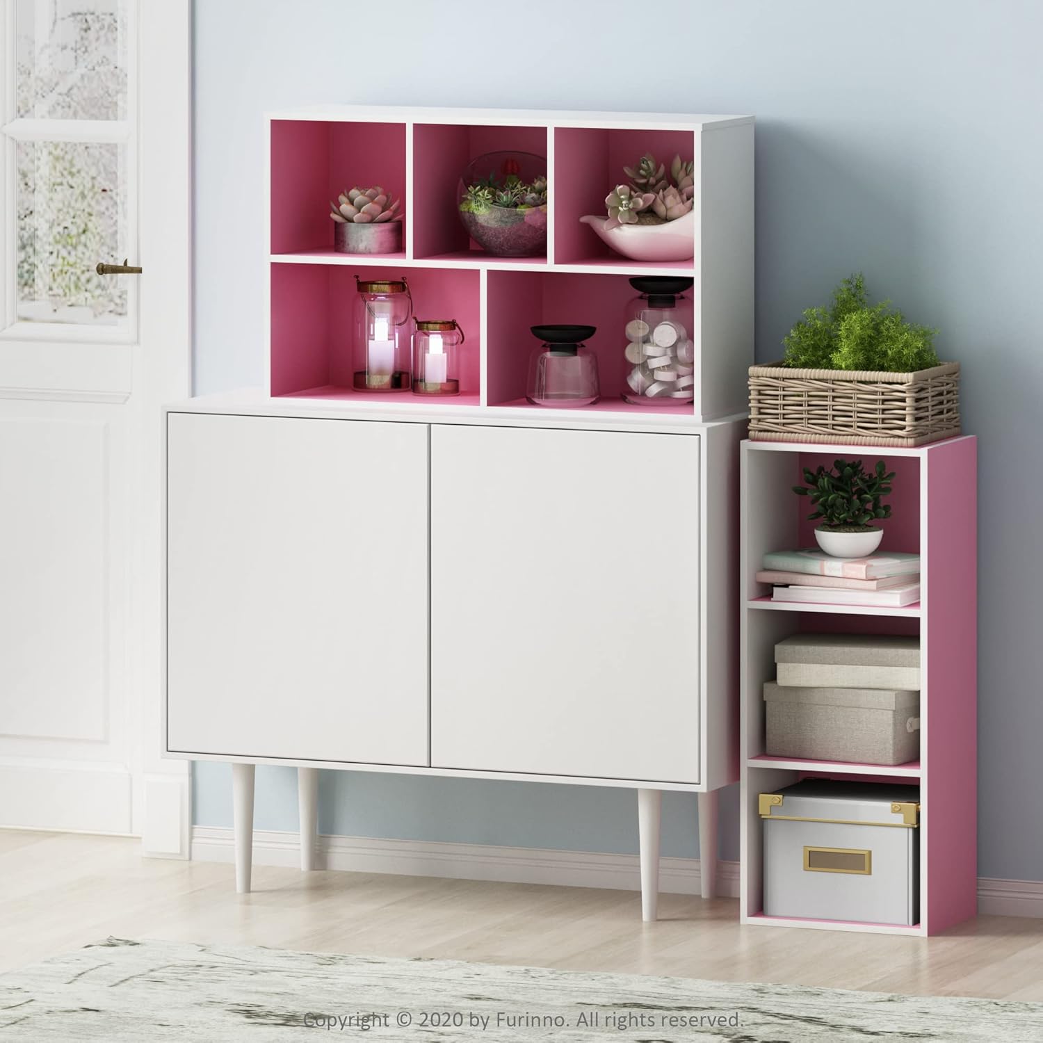 Furinno LUDER 3-Cube Bookshelf - Stylish Open Shelves for Easy Assembly | White/Pink, 9.3 x 12 x 31.5