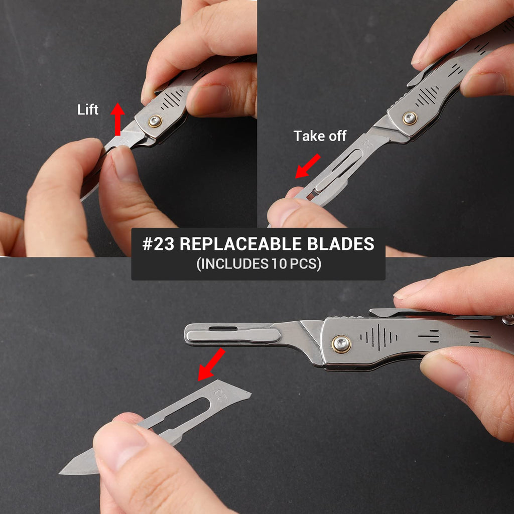 ITOKEY Folding Scalpel Knife, Scalpel Pocket Knife, Scalpels Surgical with 10pcs #23 Replaceable Razor Blades, Bottle Opener - Bread Lame Dough Scoring Tool, EDC Utility Knives, Small Keychain Knives for Men Outdoor Skinning