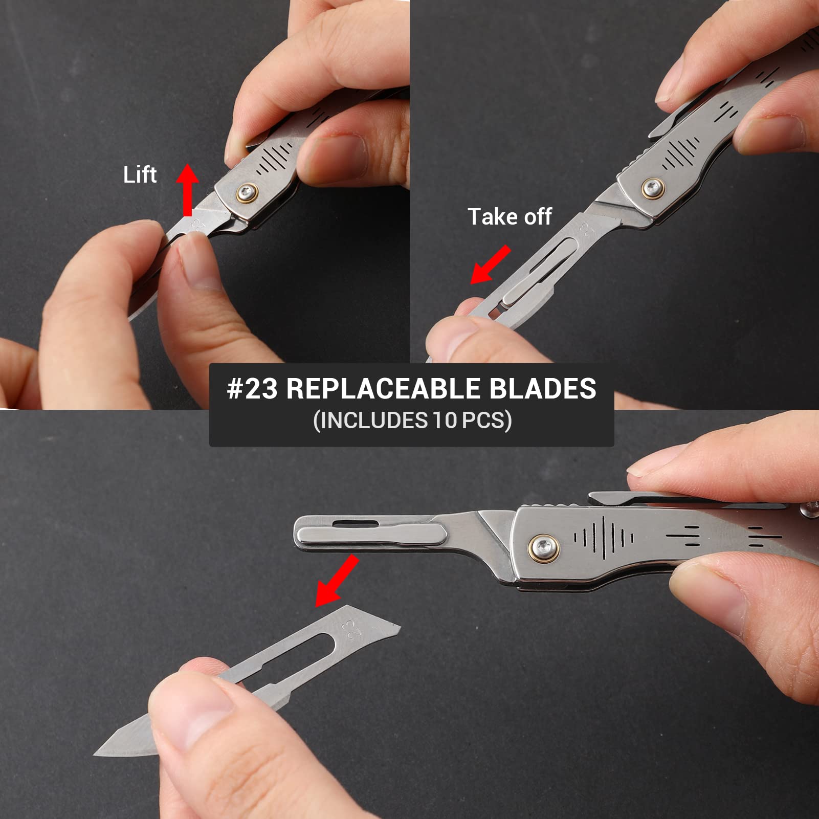 ITOKEY Folding Scalpel Knife, Scalpel Pocket Knife, Scalpels Surgical with 10pcs #23 Replaceable Razor Blades, Bottle Opener - Bread Lame Dough Scoring Tool, EDC Utility Knives, Small Keychain Knives for Men Outdoor Skinning