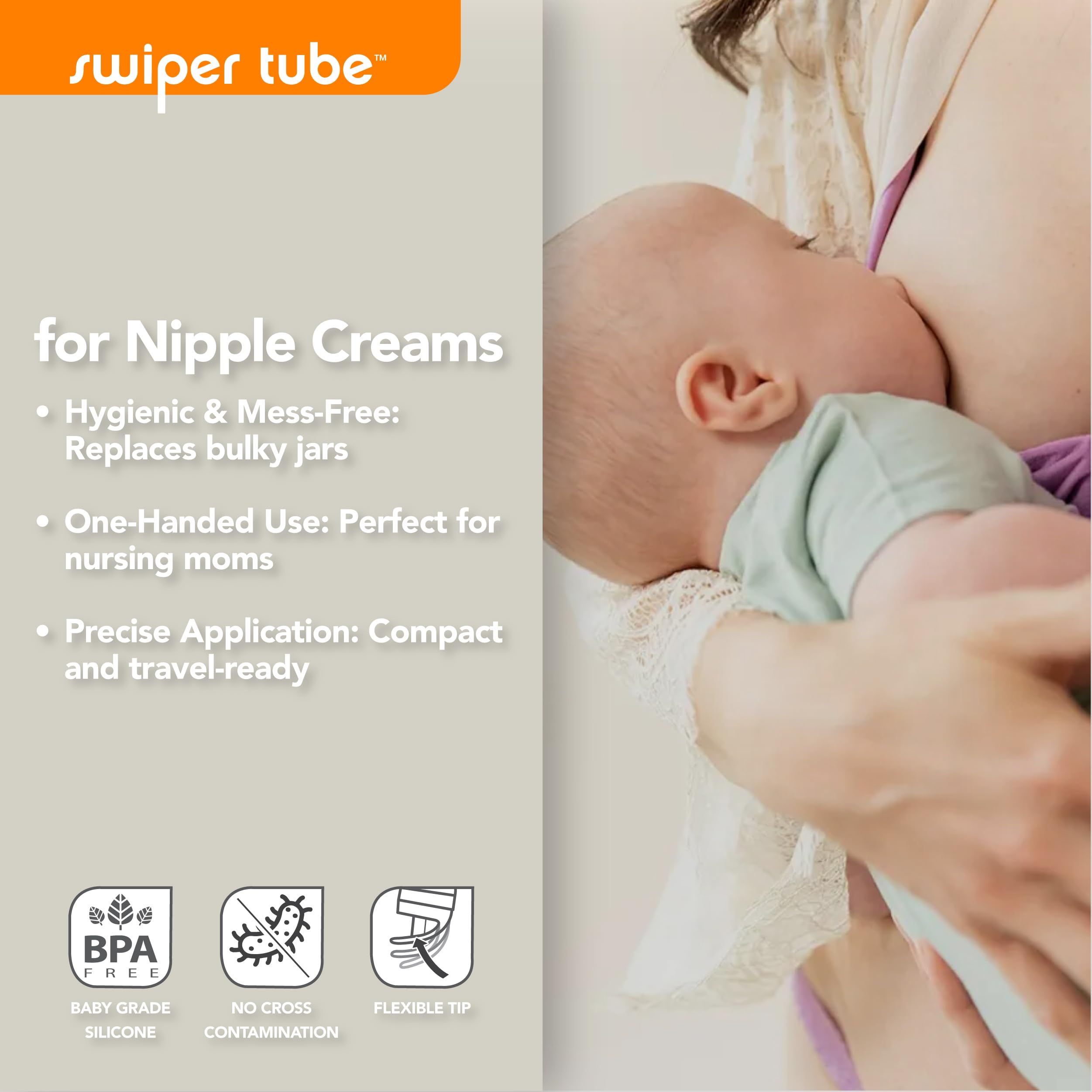 Eli & Ali Swiper Tube - No-Touch Cream Applicator with Refillable Silicone Cream Dispenser for Sunscreen, Diaper Rash, Tattoo Aftercare, Nipple, Progesterone & More - TSA Friendly - Grey, 1 Pack