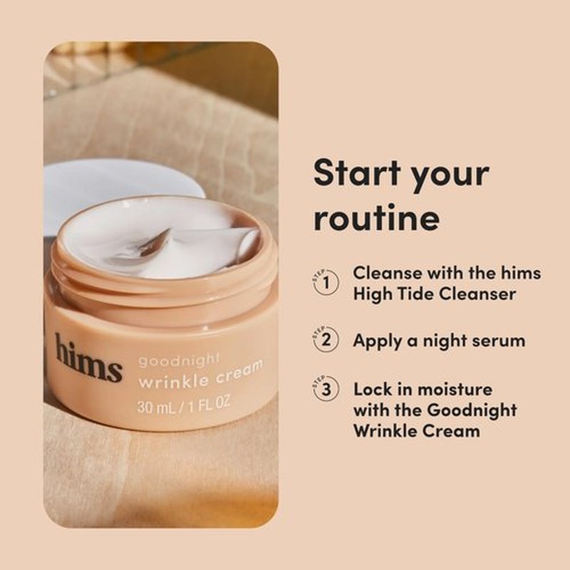 hims Goodnight Wrinkle Cream - Hyaluronic Acid & Shea Butter - Face Moisturizer for Fine Lines & Dry Skin - Deep Hydration Night Cream for Men - Non-Greasy, Paraben-Free & Vegan - 1 Fl Oz