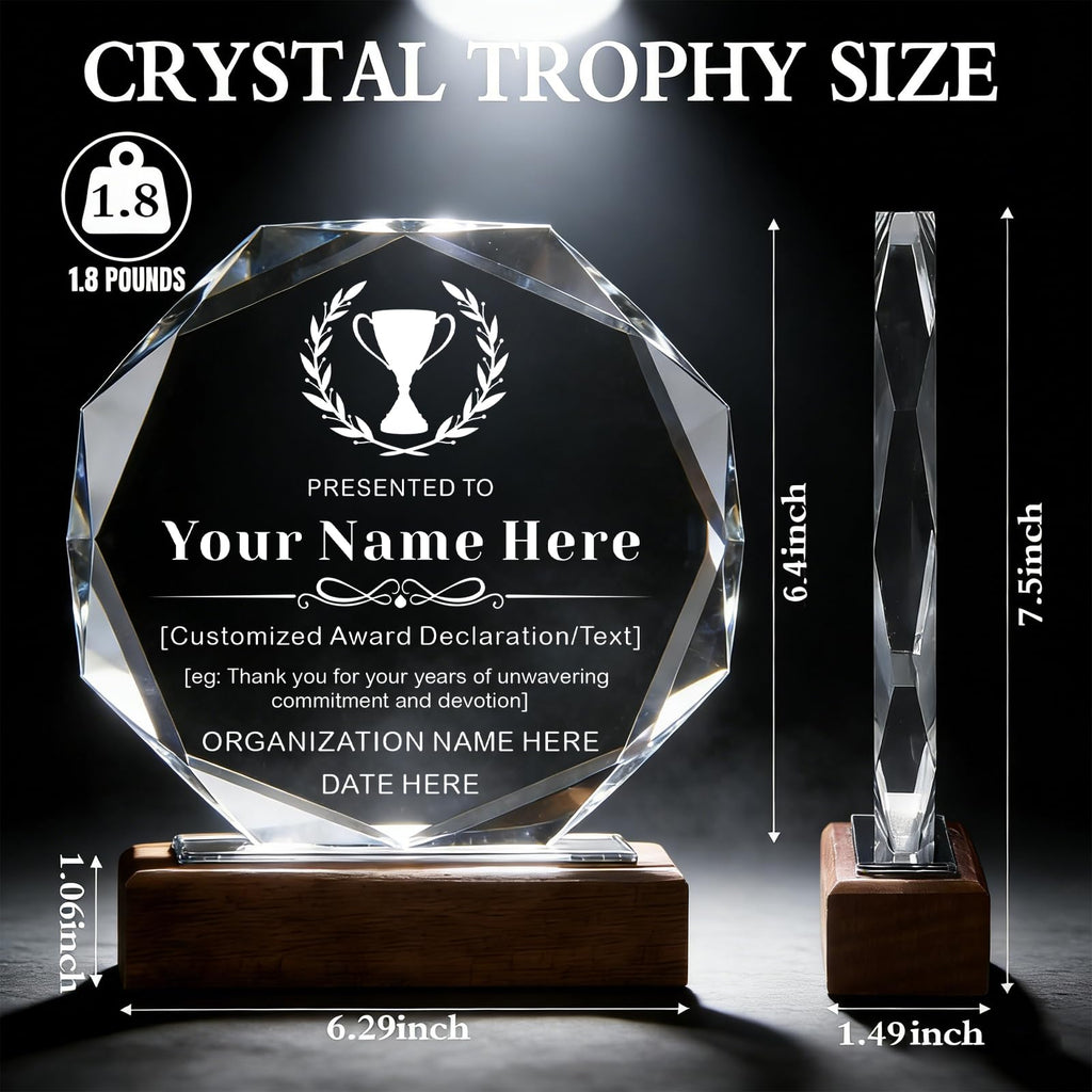 iStutzen Custom Crystal Award Trophy, Personalized Recognition Engraved Crystal Award with Logo/Name/Text for Corporate Recognition, Employee Appreciation, Years of Service, Retirement(Style-1)