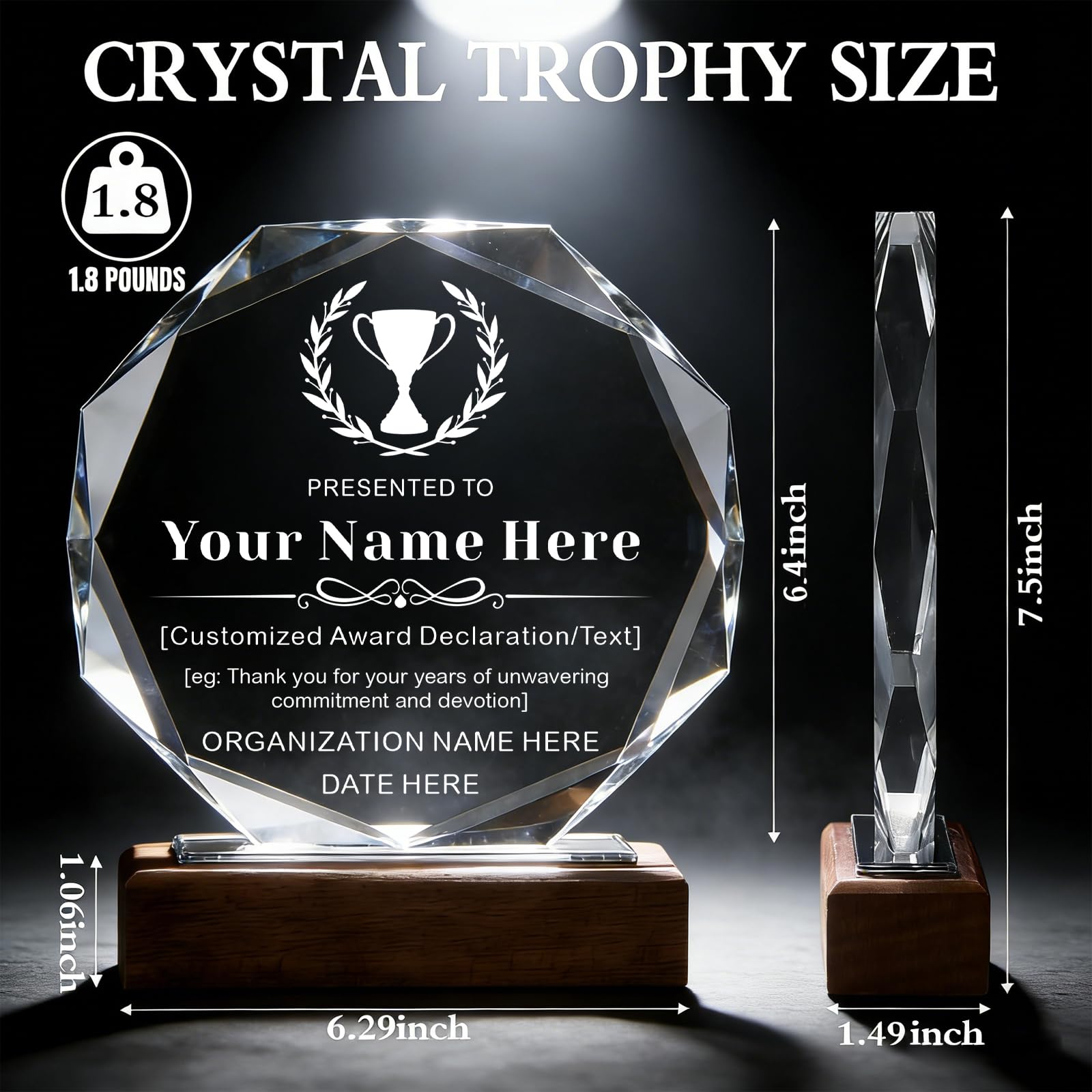 iStutzen Custom Crystal Award Trophy, Personalized Recognition Engraved Crystal Award with Logo/Name/Text for Corporate Recognition, Employee Appreciation, Years of Service, Retirement(Style-1)