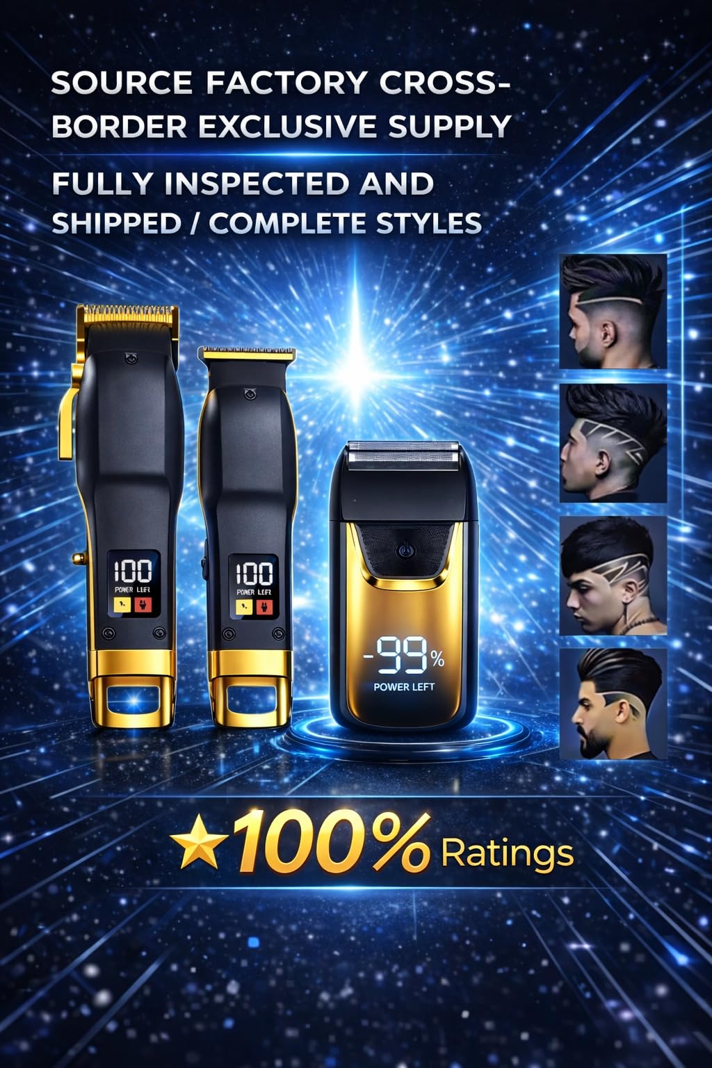 Professional Cordless Hair Clipper and Trimmer Kit for Men, Barber Hair Cutting Set with T Blade Trimmer, Cutting and Thinning Scissors, Guide Combs and Cape