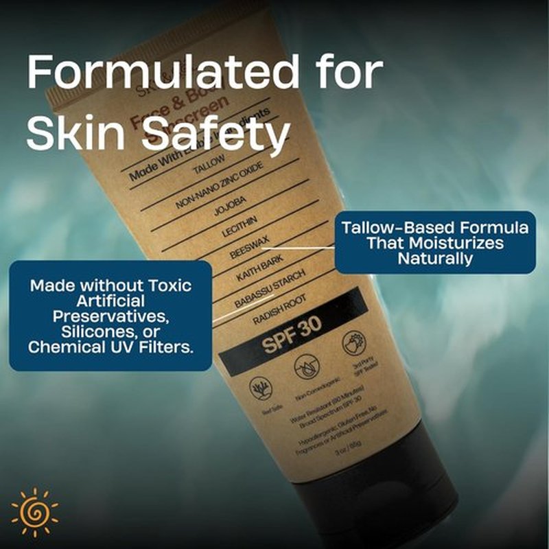 Sky and Sol Natural Mineral Sunscreen SPF 30 - Reef Safe, Water Resistant, Fragrance-Free, 3 oz