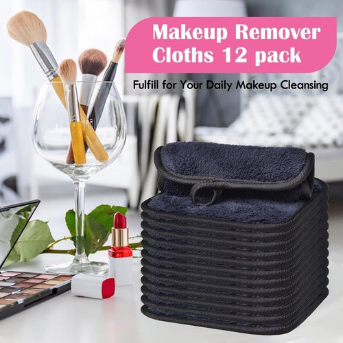 Skiennix Makeup Remover Cloths - Reusable Microfiber Cleansing Pads, 5x5 Inch, 6 Pack (Black)