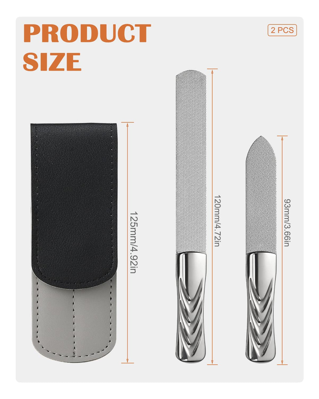 FVION Professional Metal Nail Files - 2 PCS Double-Sided Nail File with Coarse and Fine Manicure Pedicure Tools for Fingernails and Toenails - Large