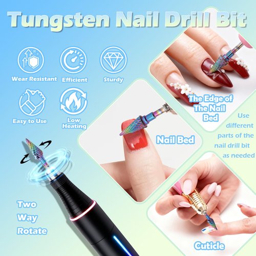 FANTEXY 3/32" Carbide Nail Drill Bit,5 In 1 Tungsten Nails Drill Bit Professional,Acrylic Nail Supplies,Nails Tech Supplies,Suitable for Manicure Pedicure Cuticle Gel Polishing (Medium - M)