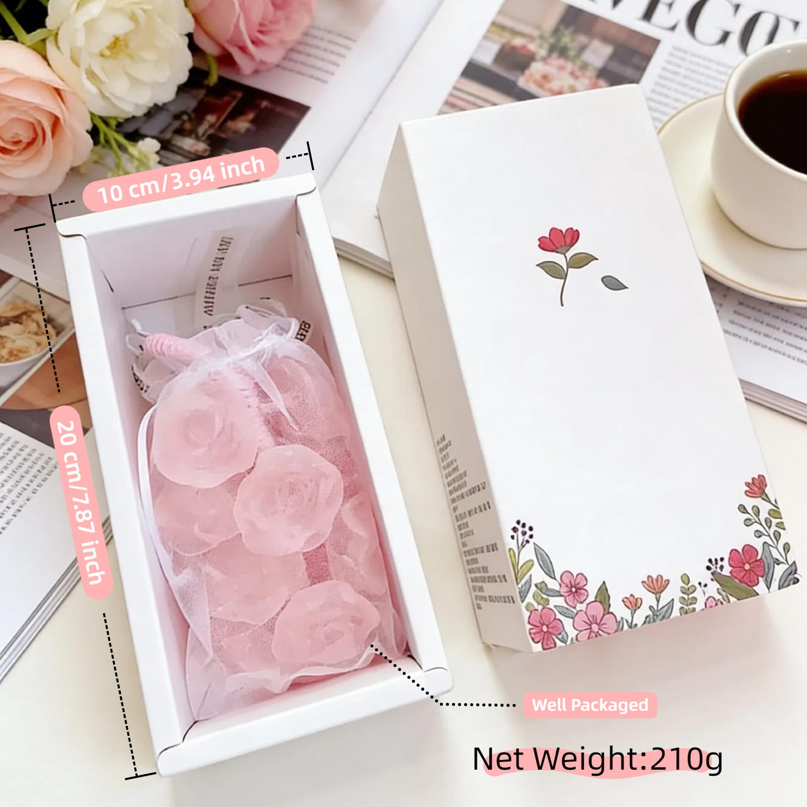 VONMAOGU Handmade Rose Soap on a Rope, Crystal Rose Soap Bouquet for Bath, Decorative Soap Bars for Washing Hands and Fresh Air, Valentine's Day Party Favors Gifts for Women Romantic Home Decor