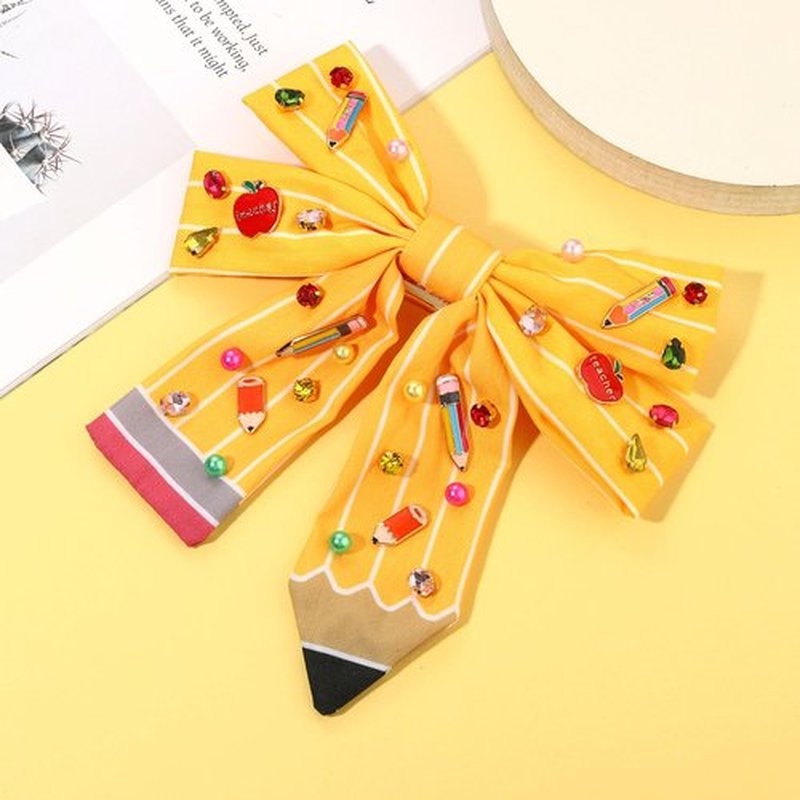 Pencil Hair Bows for Women Back To School Hair Bow Clips Teacher Hair Accessories Pencil Hair Clips Cheer Bows Large Hair Bows School Accessories Teacher Appreciation Gifts (Pattern Q)