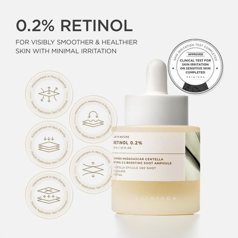 SKIN1004 Retinol 0.2% Boosting Shot Ampoule, Face Serum for Skin Elasticity, Facial Spicule Serum with Retinol & Retinal, Centella Ampoule for Fine Lines & Wrinkles, Korean Skin Care, 1.01fl.oz / 30ml