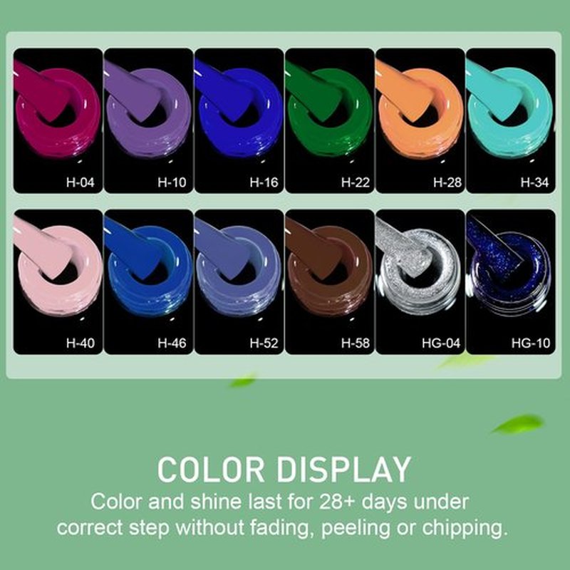 Beautilux 12 Pcs Light Pink Green Brown Blue Glitter Gel Polish Kit, Soak Off UV Nail Gel Polish Manicure for Nail Art DIY Salon at Home and Gift