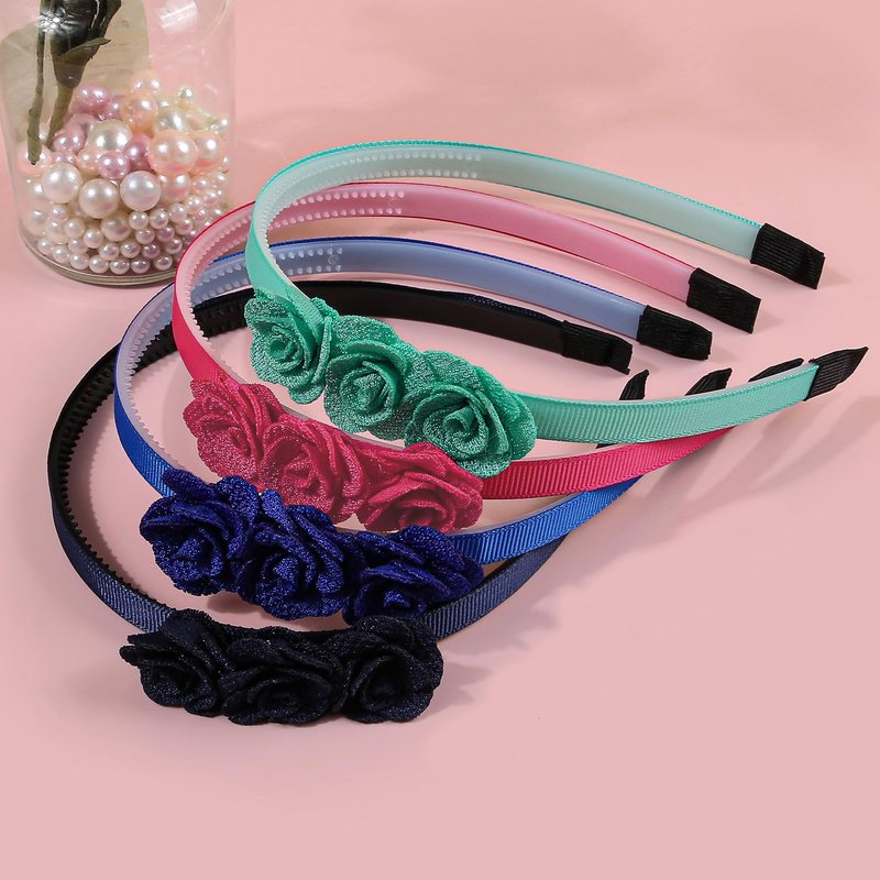 XIMA 16pcs Small Rose Flower Headbands for Girls Toddlers Kids Teens Children and Women,Girls Hair Bands Made of 3pcs Fabric Rose Flower for Hair Accessories