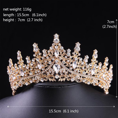 Crystal Princess Queen Tiara - Birthday Rhinestone Crowns Headband for Women Wedding Halloween Prom Pageant Party Coming of Age Ceremony Photo Props （HG828-Gold White）