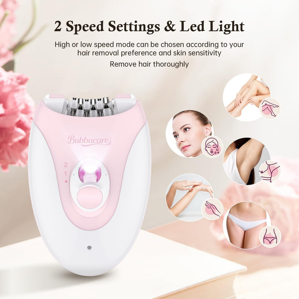 Epilator, Epilators Hair Removal for Women - 2-Speed Epilator with 36 Tweezers & Massage Pad, Rechargeable LED Hair Removal Device for Face/Bikini/Arms/Legs/