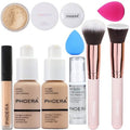 PHOERA Foundation,Full Coverage Foundation, Primer,Powder,Concealer, Makeup Setation Brush Powder Brush,2 Makeup Sponge(2PCS 102- Nude)