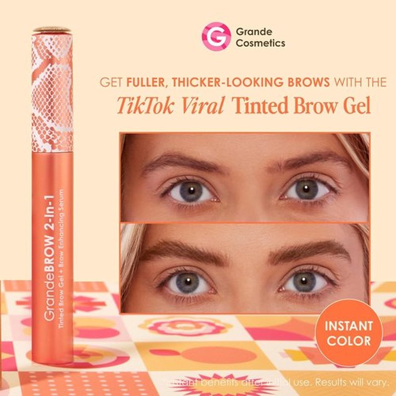 Grande Cosmetics GrandeBROW Tinted Brow Gel & Enhancing Serum - Thicker, Darker Eyebrows, Long Wear, with Castor Oil & Mini Fibers