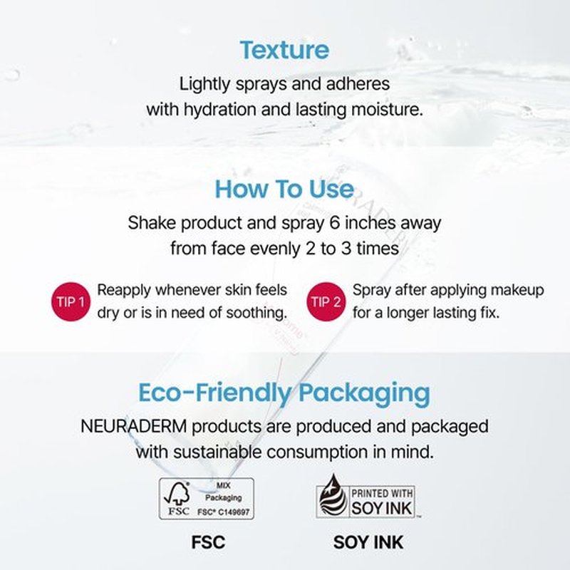 NEURADERM Calming Mist, Soothing Hydrating Facial Spray Makeup Fixer for All Skin Types with Ceramide to Restore Skin Barrier and Reduce Puffiness (100ml, 3.38 fl.oz)