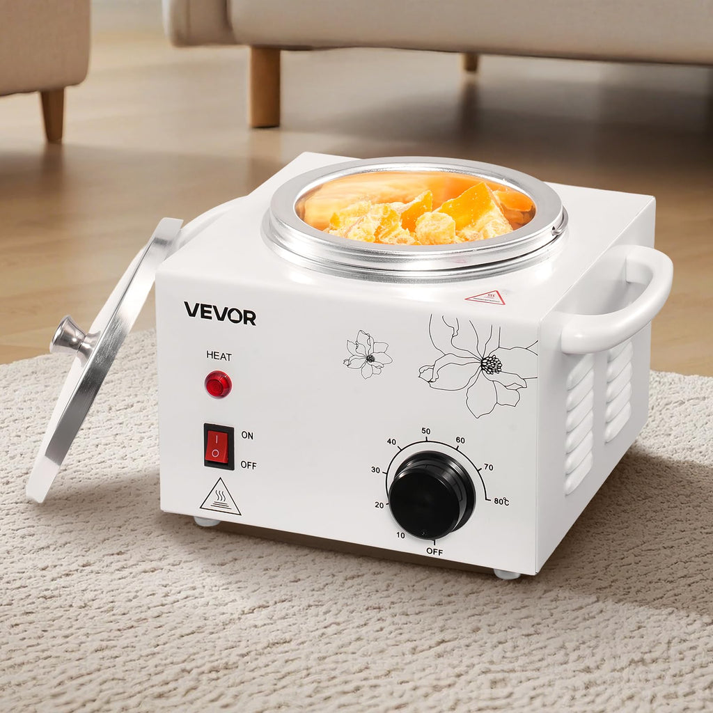 VEVOR Single Wax Warmer, 600ML Professional Wax Warmer for Hair Removal, 32 ℉ to 176℉ Adjustable Electric Waxing Heater Pot with 100PCS Waxing Sticks for Home Use, Beauty Salon, Spa