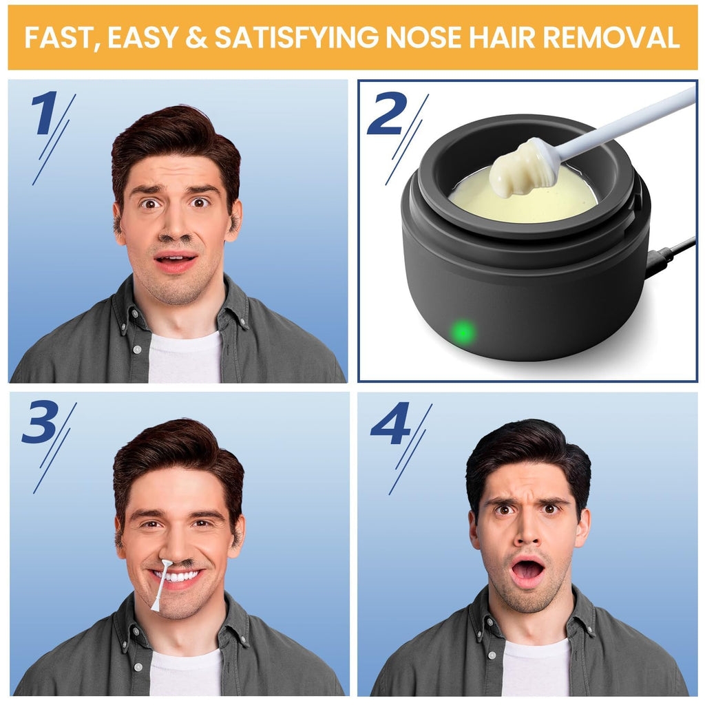 SUERBEATY Nose Wax Kit Men, Nose Hair Wax Kit, 30 Applicators, 15-20 Times, Wax Nose Ear Removal Kit For Men and Women, Usb Rapid Heating, Constant Temperature, Painless, Blue