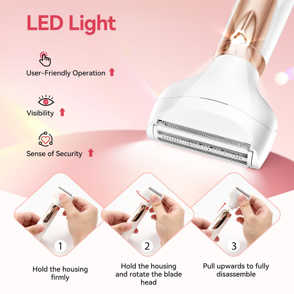 ANLAN 4-in-1 Painless Electric Razor for Women – Bikini Trimmer & Body Shaver with Ceramic Blade, Waterproof, Cordless Rechargeable for Legs, Armpit, Pubic Area, USB-C, Ideal Birthday Gift for Women