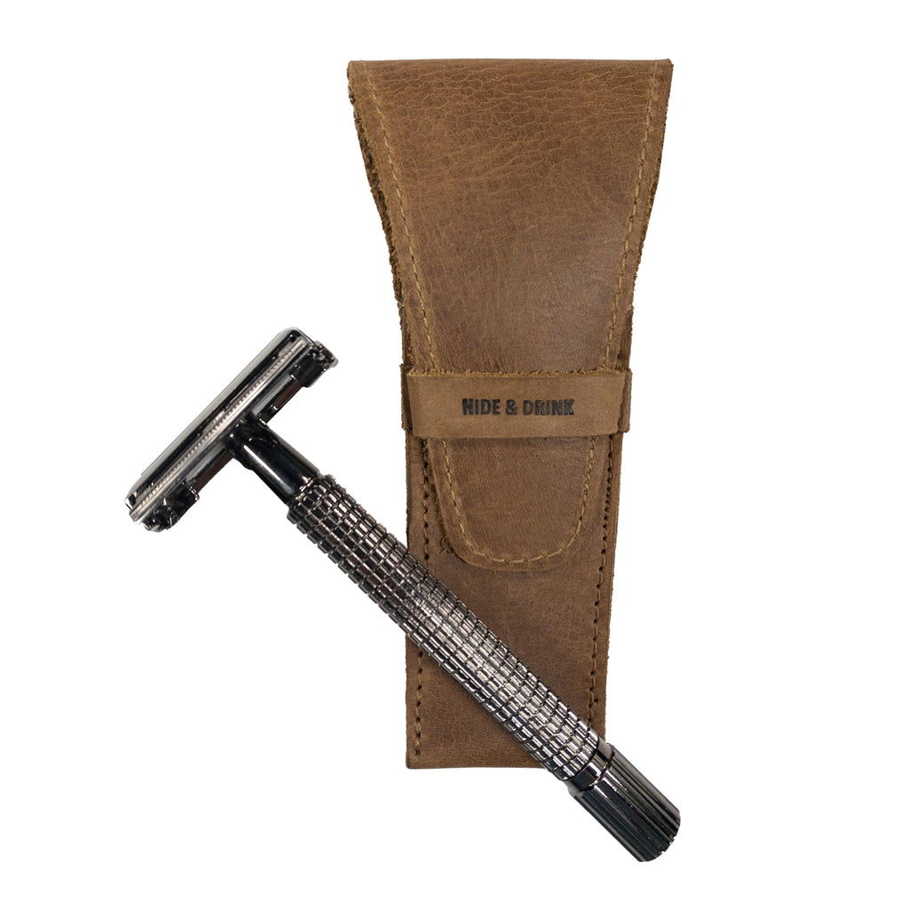 Hide & Drink, Leather Safety Razor Case, Shaving Accessories, Personal Care Essentials, Handmade Includes 101 Year Warranty (Single Malt Mahogany)