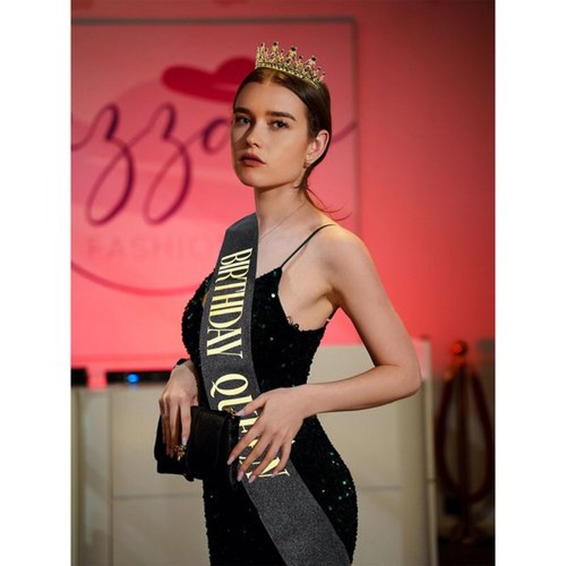 GAFATORY Black Gold Birthday Queen Crown and Sash for Women Birthday Crowns Decorations Tiara and Sash for Women Princess Tiara with Comb Princess Crown Girl Tiara Party for Girls