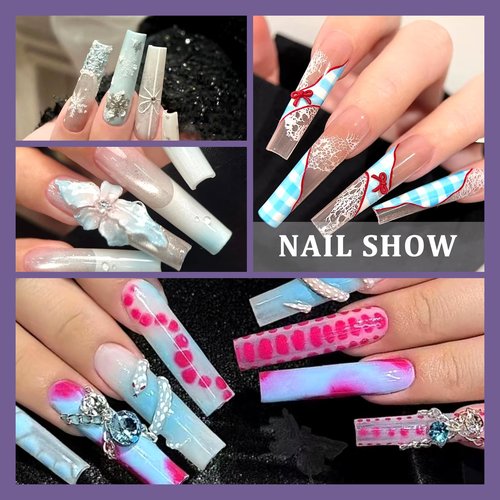 Laza 600pcs No C Curve Clear Fake Nail Tips 12 Sizes Half Cover Flat Nail Tips Square Straight Extra Long False Nail Tips for Acrylic Nails Extension Tips — 3XL
