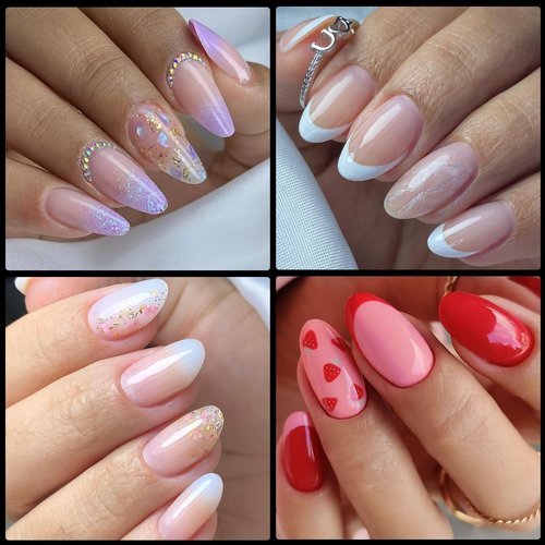 LoveOurHome 600pc French XS Stiletto Nail Tips Clear Fake Nails French Short Almond Nail Tips Soft Gel Almond Nail Tip Half Cover False Nail Tip for Acrylic Nails Gel Extension