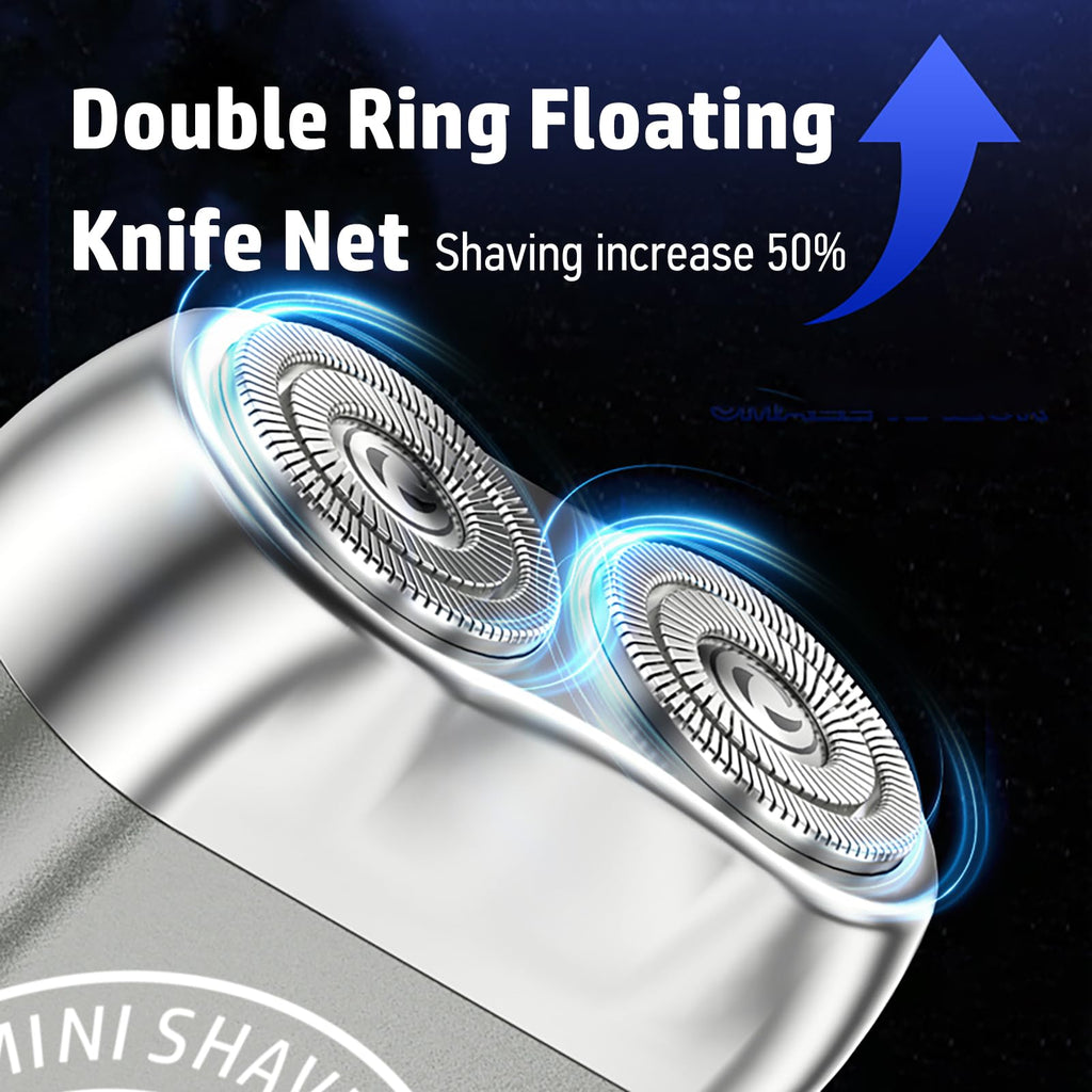 Electric Shaver, Travel Portable Beard Trimmer for Men, Alloy Pocket Dual-Head Electric Shaver, IPX7 Waterproof Mini Razor, USB C Rechargeable (Silver)