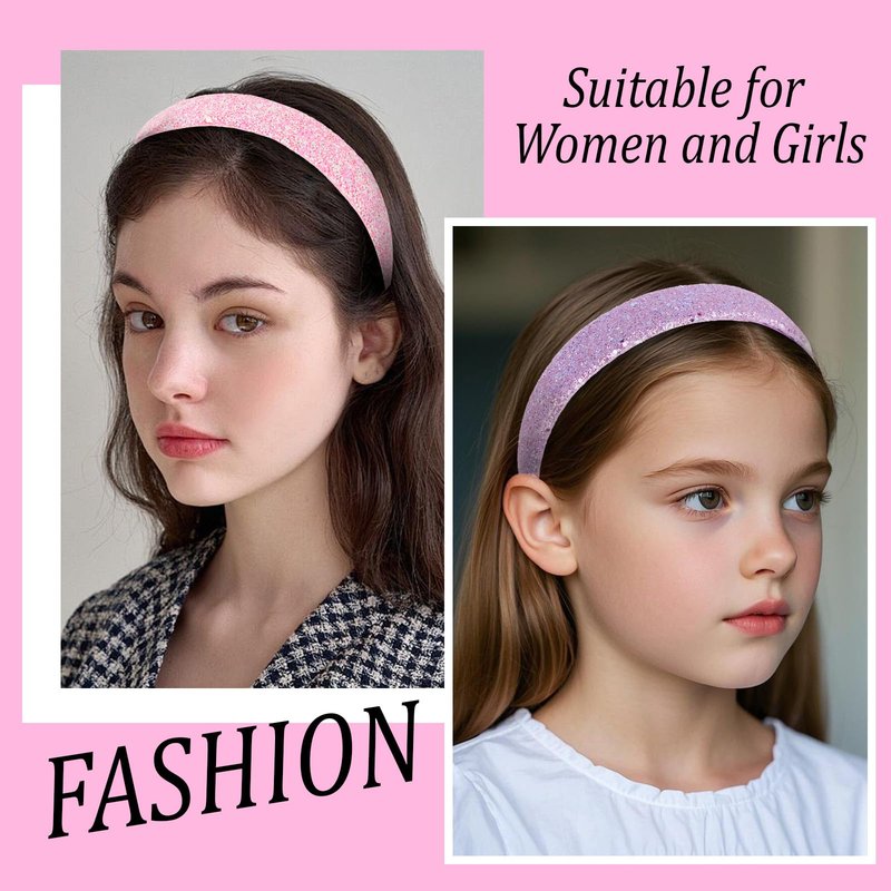 Uintoon Girls Headbands, 6PCS Headbands for Girls Women Glitter Gold Purple Pink Rainbow White Black Headband Sparkly Sequin Headband Hair Accessories