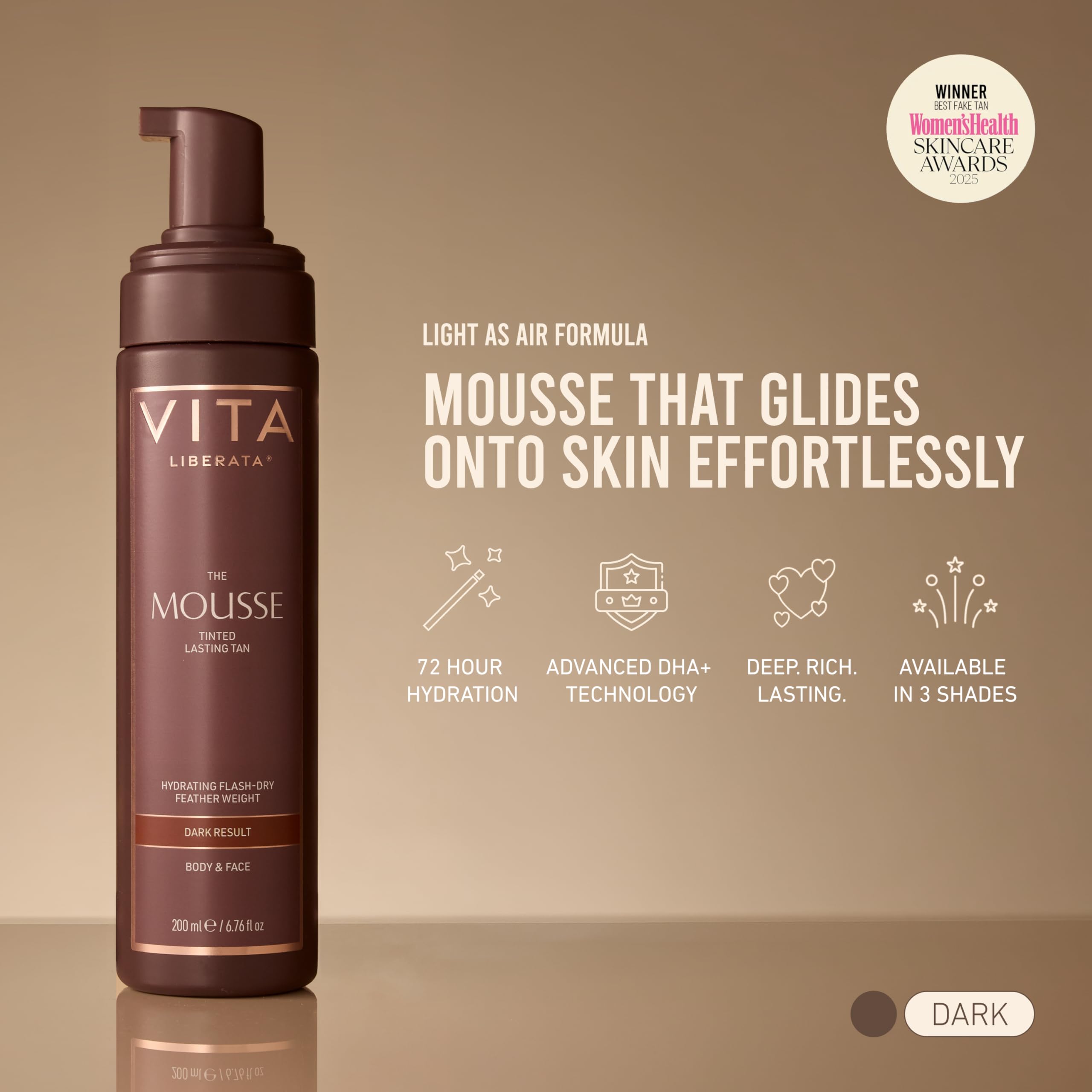 VITA LIBERATA Tinted Self Tanner Mousse - Ultra Dark 6.76 Fl Oz, Lightweight & Fast Drying Formula, Tinted For Easy Application, Lasting Tan, Formulated with Organic Aloe Vera & Hyaluronic Acid