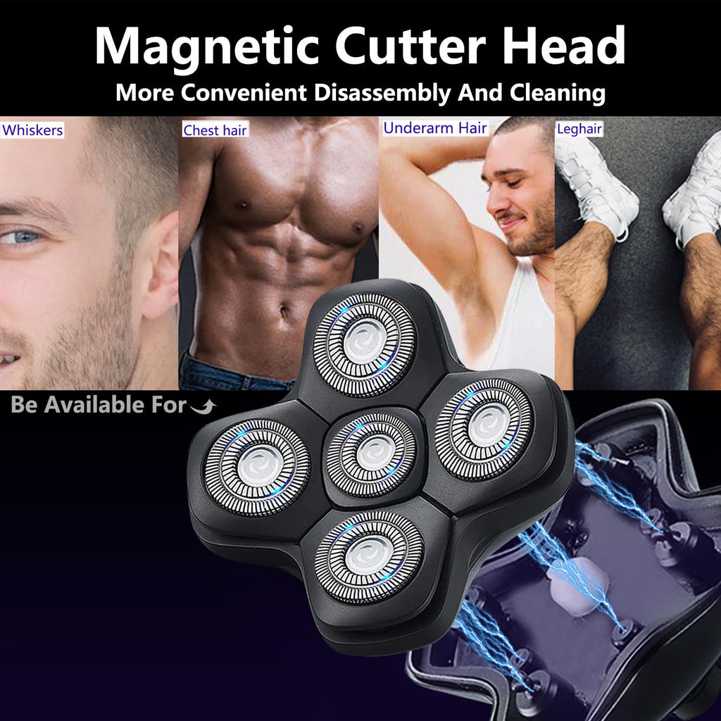 SOLASKY Brand 5 Blades Shaver Replacement Head Compatible with Skull Shaver, Magnetic Version Head Shaver Replacement Heads Compatible with Skull Shaver