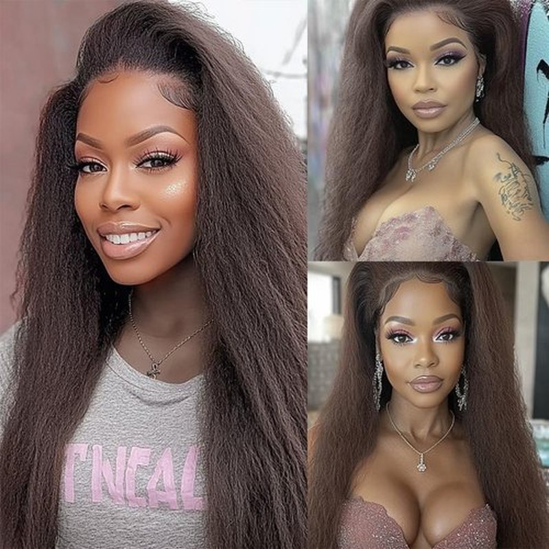 Color #4 Yaki Straight Human Hair Bundles Dark Brown Bundles Chocolate Brown Weave Double Weft Brazilian Human Hair Extensions Silky and Soft for Black Women 16 18 20 Inch