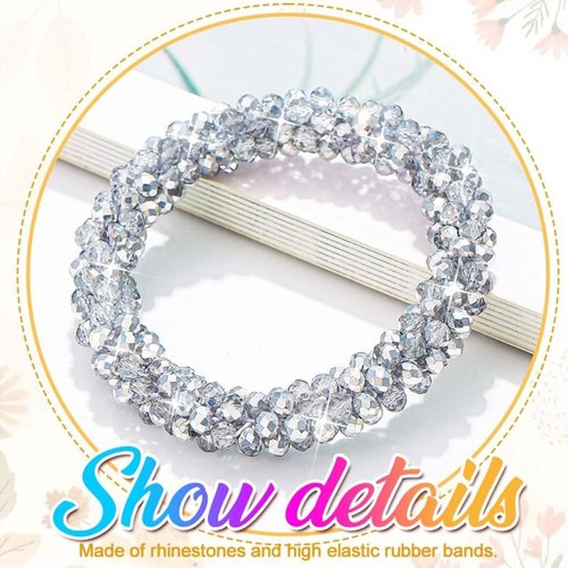 CAKURE Rhinestone Hair Ties Sparkly Ponytail Holders Glitter Hair Scrunchies Rhinestone Hair Accessories for Women and Girls (Pack of 3)