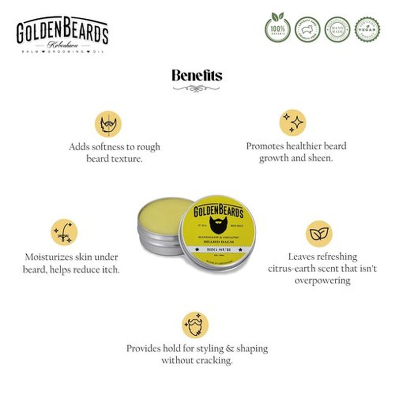 Golden Beards Organic Beard Balm - Vegan Shea, Cocoa & Argan Blend with Lime & Patchouli - 60ml Softener & Styler