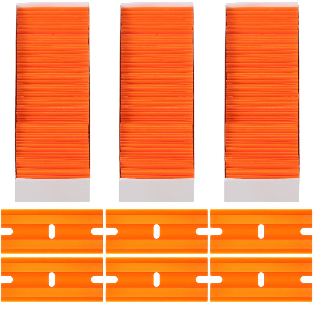 Honoson 300 Pieces Plastic Razor Blade Scraper Blades Plastic Scraper Tools Double Edge Razor Blades with a Tip Slot Edge Blades for Removing Decals, Stickers, Cleaning Window Glass (Orange)