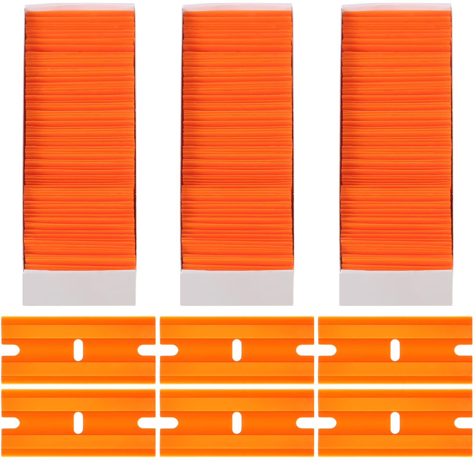 Honoson 300 Pieces Plastic Razor Blade Scraper Blades Plastic Scraper Tools Double Edge Razor Blades with a Tip Slot Edge Blades for Removing Decals, Stickers, Cleaning Window Glass (Orange)