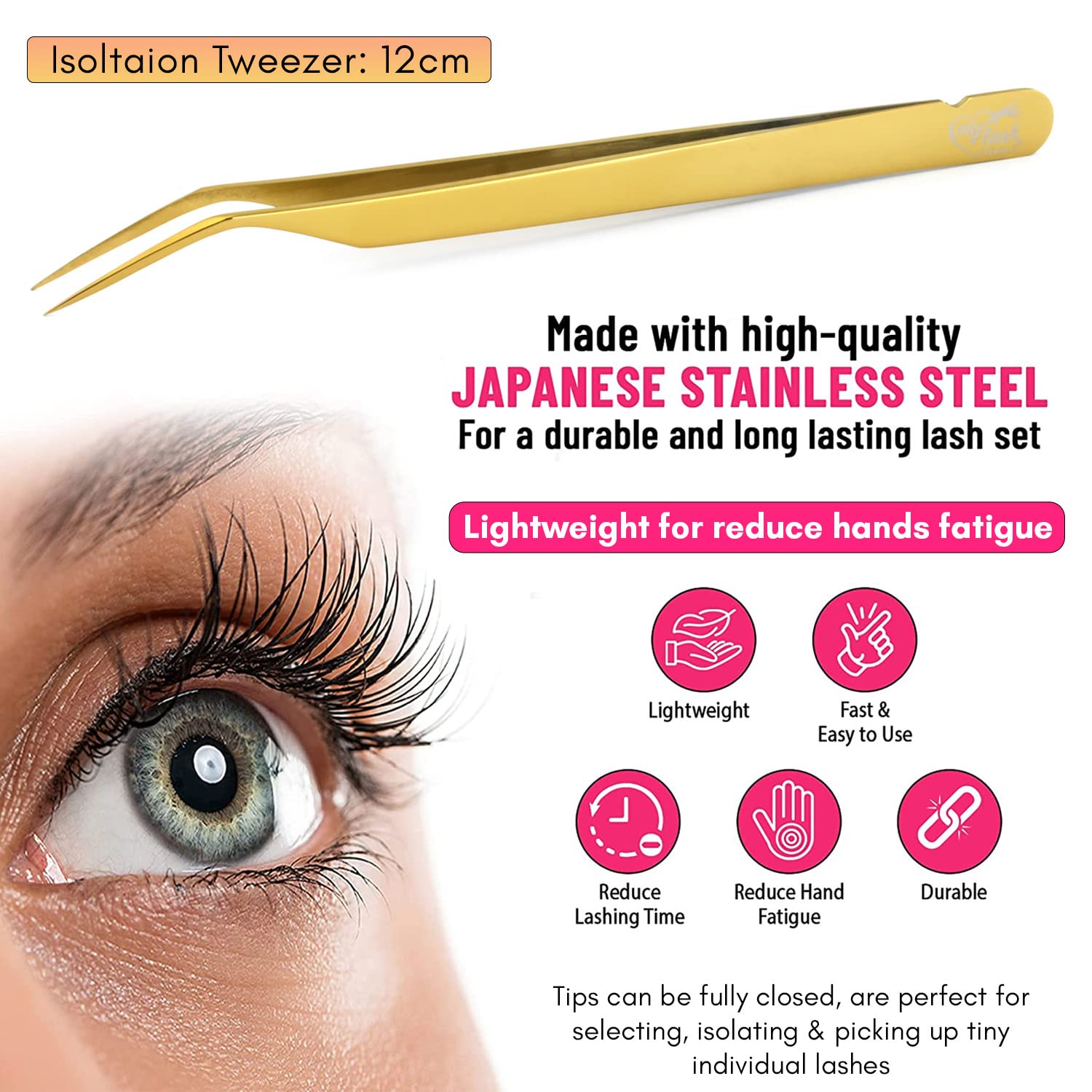 My Lash Tools New Isolation Lash Tweezers For Eyelash Extensions Best for Individual Isolation & Classic Lashes Japanese Stainless Steel Lightweight Precision Lashing Twisers (Gold)