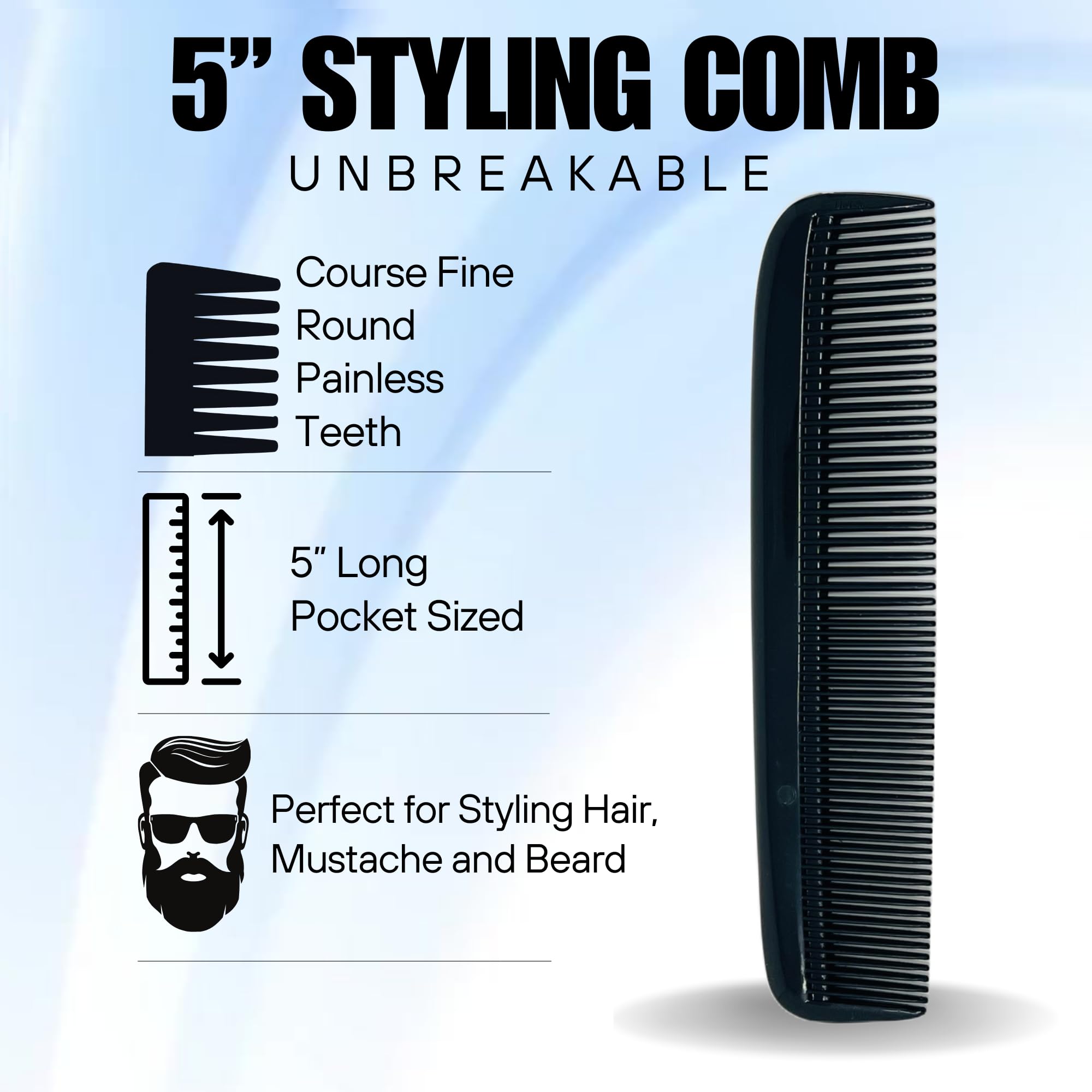 Sandalwood Mustache Wax Kit – Classic Scented Wax with Extra Strong Hold, 5.5" Folding Comb & 5" Fine/Coarse Travel Comb