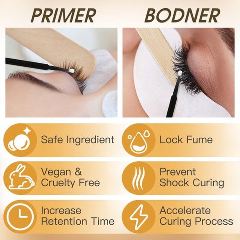 Miuffue Lash Bonder and Primer Kit for Eyelash Extensions, Glue Accelerator Lash Sealant, Eyelash Extension Primer Protein Oil Remover, Adhesive Makeup Tools for Professional Use (15ml+15ml)