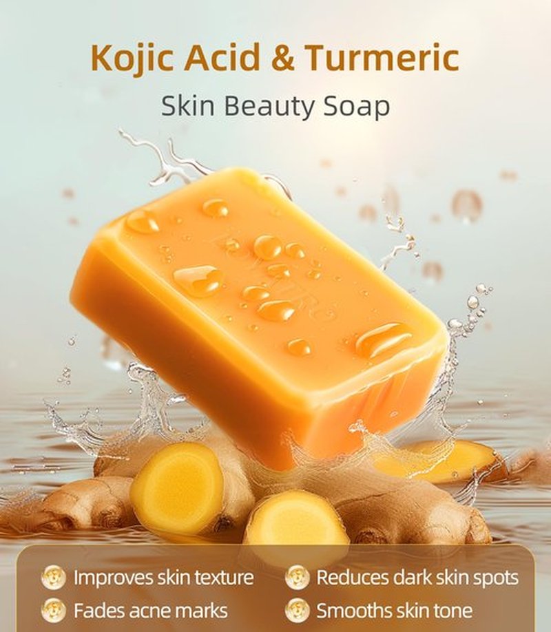LOYATRO Kojic Acid Turmeric Soap Bar Dark Spots for Face & Body, Deep Cleansing, Gentle Soap Sensitive Skin Formula, All Skin Types 2Pack with Dish