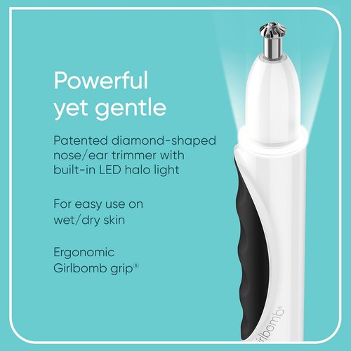 Conair GIRLBOMB Nose Hair Trimmer - Battery-Operated Face Hair Removal for Women | 360° Beveled Blade & LED Light