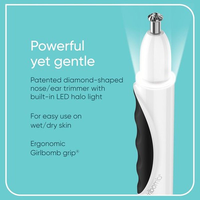 Conair GIRLBOMB Nose Hair Trimmer - Battery-Operated Face Hair Removal for Women | Diamond-Shaped Blade & LED Light