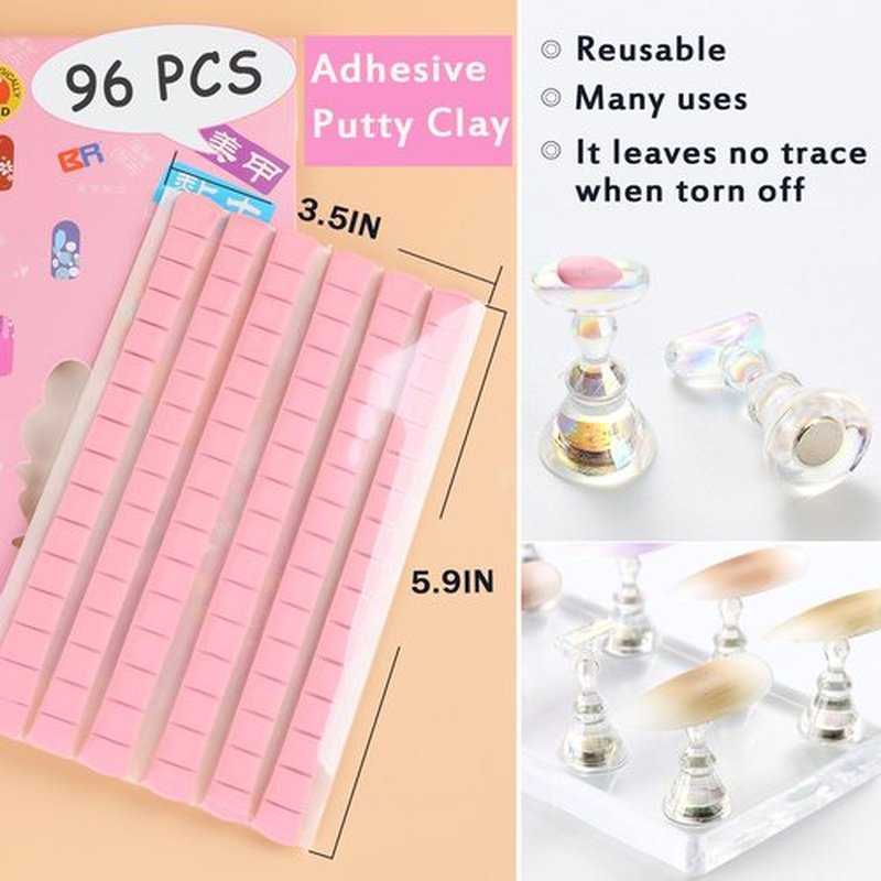 FSpronail Stand for Press Ons Display Practice Art Magnetic Fake Nails Holder With 96pcs Stiletto Square Full Cover Tips, Reusable Putty for Home DIY Beginner Salon Kit Supplies